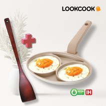 LOOKCOOK 세라믹코팅 크림 인덕션 2구 에그팬 + 천연옻칠뒤집게