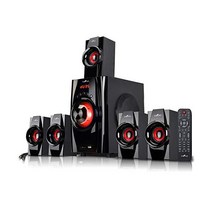 Be Free Sound 5.1 채널 서라운드 사운드 블루투스 스피커 시스템(빨간색) 리모컨 FM 라디오 4인치 앰프 2.5인치 스피커