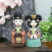 아리공방 전통 커플 토기 인형세트 전통인형 결혼선물 전통공예품, 황후부부, 고급전통상자, 토기 병풍