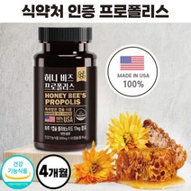 미국 직수입 프로폴리스 허니 비즈 캡슐 약 4개월분 미국산 로얄 고함량 프로포리스 프로플리스 폴라보노이드 플라보노이드 식약처 인정 어른 식약청 인증 아연 셀렌 PROPOLIS 여성
