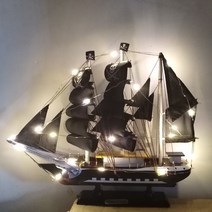 뭔목 모형 범선 흑진주 캐리비안 바이킹 장식소품, 헤지라이트 33x7x32CM