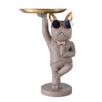 조각상 엔틱 소품레진 프렌치 불독 장식품 크리에이티브 귀여운 2 트레이 개 버틀러 동상 생일 선물 바닥, 12 Grey