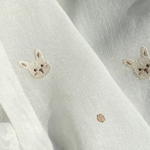 베어래빗 곰 토끼 자수 귀여운 아이방 맞춤제작 화이트 얇은 속커튼