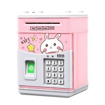 가정용금고 개인용금고 전자 돼지 저금통 ATM 지문 암호 돈 상자 현금 동전 저축 은행 금고 자동 예금 지폐 음악 장난감 소형금고 지문인식금고, 토끼