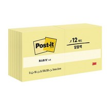 3M 654-12 점착메모지 노트 붙이는메모지 노랑 제작 사무용품 포스트잇, 1개, 1개