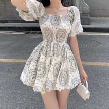 페이즐리 에스닉 스모크 미니 원피스