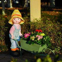 정원카트 편리한 편안한 안정적인 정원 드라이브 별빛스토어 철 복고풍 꽃 스탠드 녹색 식물 난초 즙이 많은 세발 자전거 간단한 북유럽 국가 트롤리 정원 실내 화분, 중간, 컨트리 보이 그린 콤보 수트