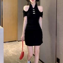 스파이스 걸스 타이 활 어깨 드레스 여성의 여름 솔리드 컬러 짧은 소매 스키니 랩 힙합 스커트