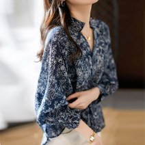 여성 프렌치 로맨틱 쉬폰 캐주얼 정장 패션 블라우스 청담동 마담룩 플라워 7부 소매 셔츠