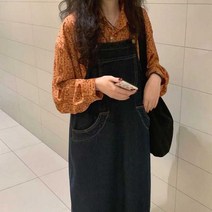 빅 사이즈 여성복 루즈핏 가을 겨울 프렌치 데님 멜빵 헵번풍 원피스 자녀 son 계열 롱 스커트 봄