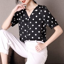 블라우스 반팔 도트 티 여 상의 하늘비즈 A8 A618R732