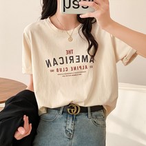패스타임 여성용 여름 반팔 티셔츠 레터링 영문 라운드 넥 루즈 핏 면티
