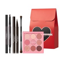 [맥퀸뉴욕] 워터프루프 펜아이라이너+마이스트롱 오토브로우+섀도우팔레트9구+브러쉬 +4종SET (+기프트박스), 딥블랙+브라운무드+월넛브라운
