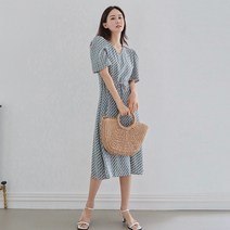 프롬코 여성 여름 기하학 반팔 롱 원피스 [자체제작 FRC71]