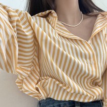 연두색 스트라이프 셔츠 오픈카라 간절기 남방 블라우스 셔츠