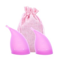 여성생리컵 월경컵 벨브형 실리콘 여성 위생 재사용 월경 컵, 2Pcs-Burlapbag-Pur, 1L 1S