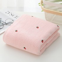 성인 목욕 타올 100% 면 귀여운 딸기 자수 욕실 타올 숙녀 핑크 타올, 분홍색, 34x74cm, 분홍색+34x74cm
