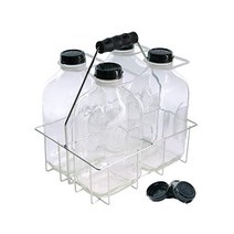 North Mountain Supply 64 Ounce Heavy Glass Milk Bottle/Jug - 4 Pack - with Wire Carrier 8 Tamper-Ev