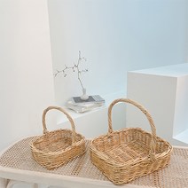 [왓위셀] 등나무 라탄 우드 간식 귤 선물 과일 바구니 트레이 바스켓, 04. 손잡이 바구니(소)