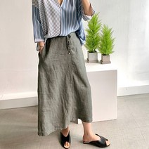 네모 자개단추린넨 롱 스커트