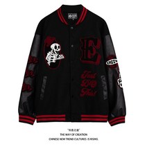 해골 바시티 자켓 스컬 스타디움 점퍼 스켈레톤 자수 잠바 바람막이 힙합 대학 과잠 야구 ma1 라이딩 바이크