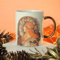 알폰스무하 선물용 머그컵 시리즈 (8종 중 택1) 예쁜 감성 머그잔 380ml 명화 골드 커피잔 골드링 앤틱컵, 3.조디악&리베리, 1개