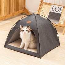 생활로켓단 댕냥이 사계절 텐트 하우스 + 방석, 그레이