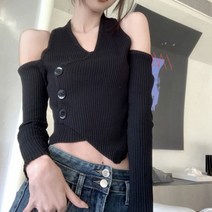 [랜덤플레이] 힙패션 스트릿 홀터넥 오프숄더 골지 니트