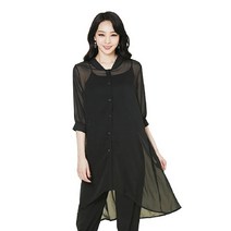 [우노핏]시보리배색롱시폰재킷