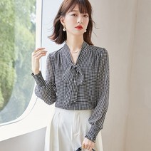 패스타임 여성 봄 가을 체크 타이리본 블라우스 셔츠 오피스룩 하객룩