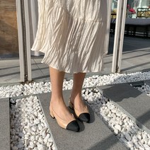 앞코 배색 슬링백 플랫슈즈 3cm 미들굽 샌들