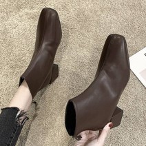 가운데 절개선 사각코 여성 앵클부츠 뒷지퍼 발목부츠