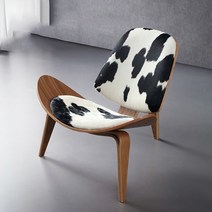한스웨그너 쉘 디자인 윙체어 라운지체어 스터디카페 영화관 의자, 원목색+젖소흑백진피패드(두꺼운피)
