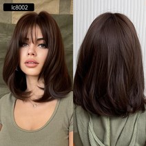 여자 단발 정수리 할머니 중년 항암 여성 통가발 반가발 요소 합성 밥 가발 짧은 브라운, lc8002, 8인치