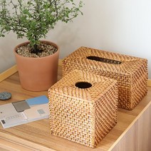 큐스토어 라탄 사각 휴지 티슈 케이스 바구니 보관함 정리함 (2size), 1개, 01_정사각형