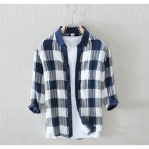 FL1082 남성 마셔츠 린넨 7부셔츠 체크 여름 남방