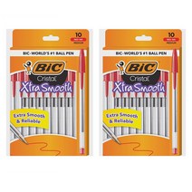 BIC Cristal Xtra Smooth Stic Ball Pen 빅 크리스탈 스무스 스틱 볼펜 빨강 레드 1.0mm 10개입 2개