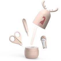 6in1 아기 그루밍 세트 천연 나무 헤어브러시 및 빗 손톱깎이 네일 파일 핀셋 어린이 를 위한 멋진 선물 상자 화이트 USA 미국, Apricot Deer