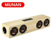 MUNAN 우드 스피커 블루투스 LED AUX TF FM, 글든우드
