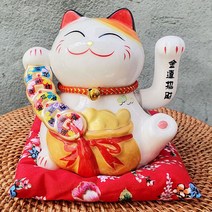 풍방 마네키네코 손흔드는 일본고양이 고양이 장식 인형 복고양이 소품, 화이트