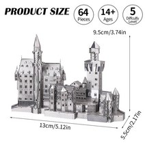 입체퍼즐 3D퍼즐 혼자놀기 Piececool-3D 금속 노트르담 드 파리 모델 빌딩 키트 DIY 퍼즐 청소년 장난감, 01 Neuschwanstein, 한개옵션1