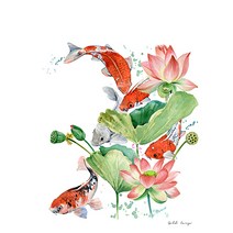 풍수아트 복이들어오는 잉어 연꽃 그림 11종 액자 물고기 꽃 거실 풍수 인테리어 소품, 4.연꽃 잉어