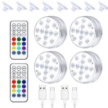 USB 충전식 13 LED 수중 조명 RF 원격제어 잠수정 RGB 수영 설문 플라워 꽃무늬병 파티 수족관용, 4피스