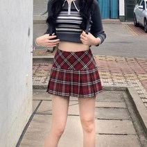 [S-5XL] 빅사이즈 아메리칸 레드 체크 플리츠 테니스 스커트