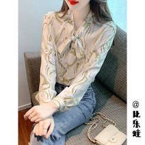 빈티지 나염 쉬폰 블라우스 여 디자인 소탈 봄 2023 패션 리본 브이넥 상의