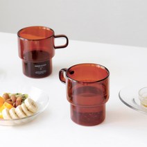 카모메키친 스태커블 더블글라스 머그 300ml, Amber, 2개