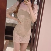 레이스 스퀘어넥 5부 퍼프 미니원피스