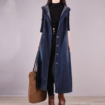 라오농 여성 데님 청조끼 롱 후드 베스트 오버핏 자켓 uq79 +KIR06X