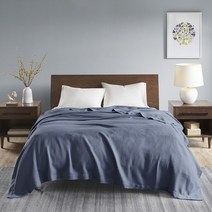 Madison Park 매디슨 파크 100% 인증 이집트 면 담요 102145, 블루, 왕