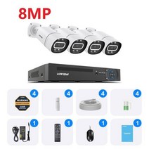 홈캠 팻캠 홈카메라 H.View 감시카메라 실외용 고화질 8Ch 5Mp 8Mp 4K cctv카메라 ip카메라 cctv키트 비디오 무선 cctv 카메라, 없음, 8MP 4PCS Camera